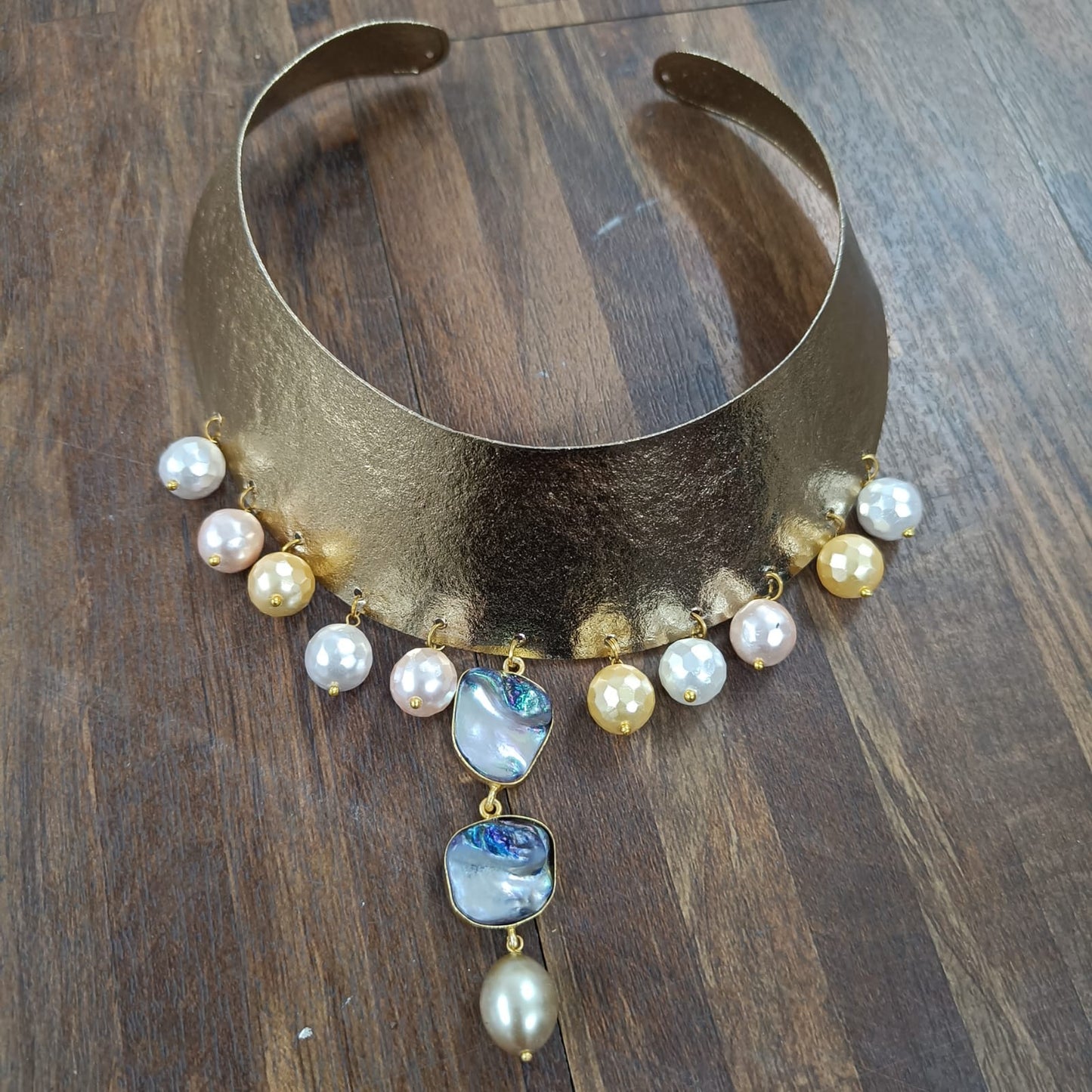 18K Gold Plated Indo-Western Blue Stone Pearl Choker.