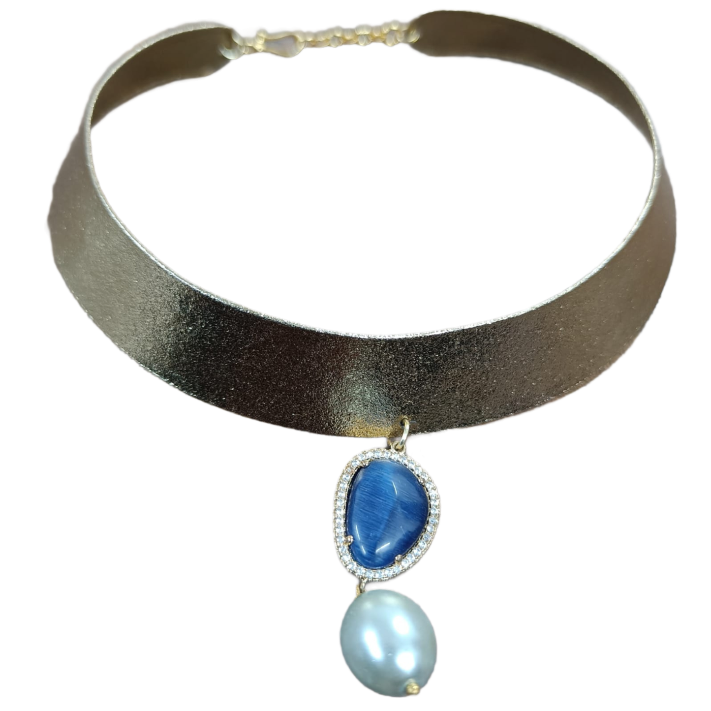 18K Gold Plated Indo-Western Blue Stone Choker.