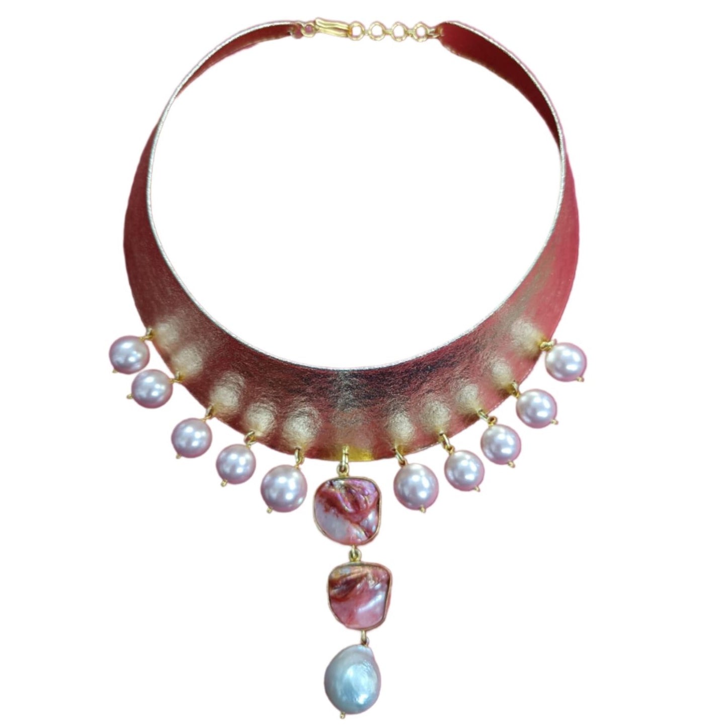 18K Gold Plated Indo-Western Pink and White Stone Pearl Choker.