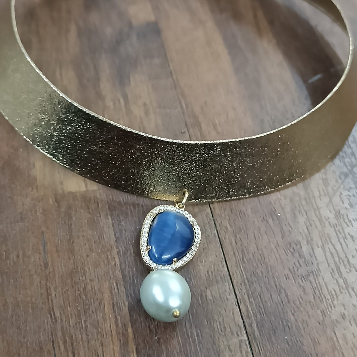 18K Gold Plated Indo-Western Blue Stone Choker.