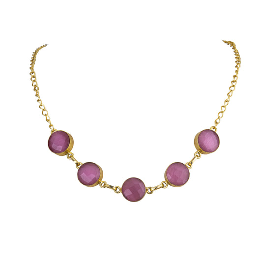 Bdiva 18K Gold Plated Five Stone Pink Ruby Necklace.