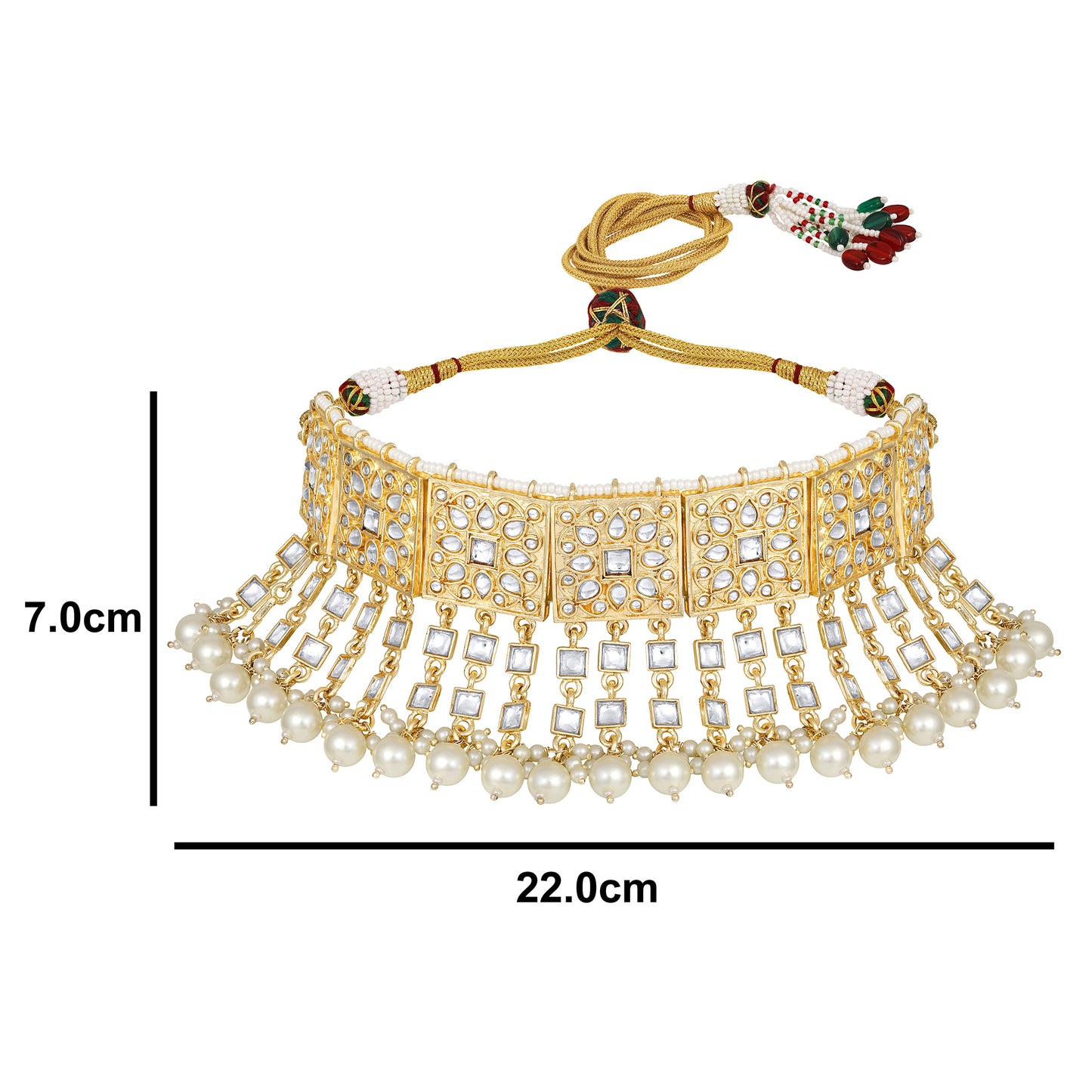 Bdiva 18K Gold Plated Kundan Semi Cultured White Pearl Choker