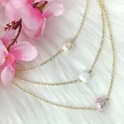 3-Layered Gold-Plated  Pearl Necklace