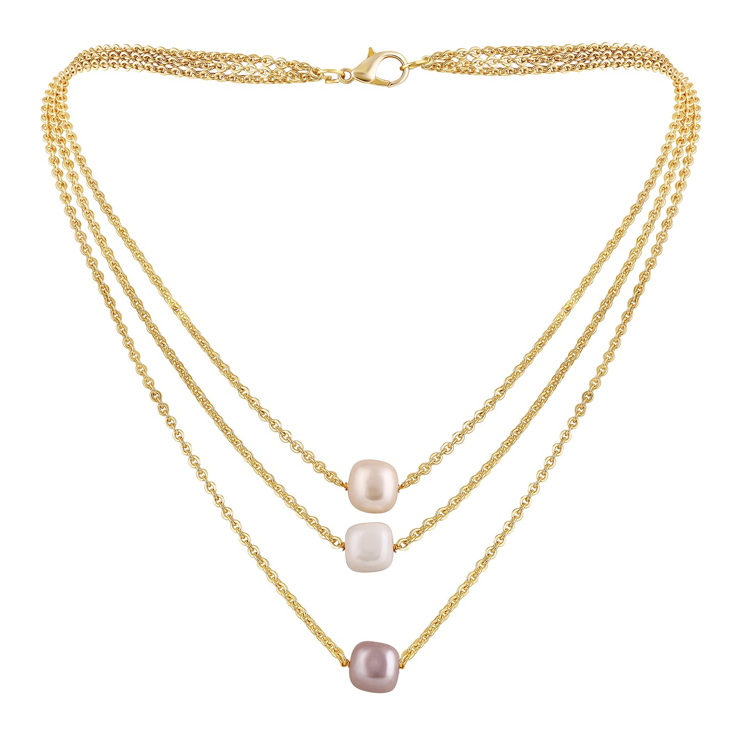 Bdiva 18k Gold Plated Semi Cultured Pearl Layered Necklace.