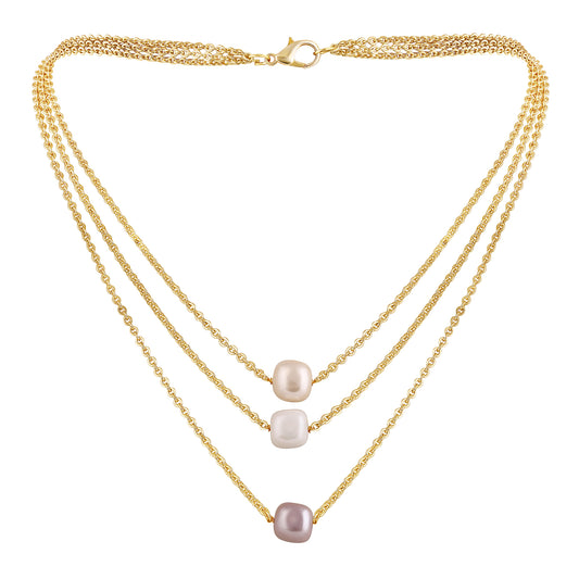 Bdiva 18k Gold Plated Semi Cultured Pearl Layered Necklace.