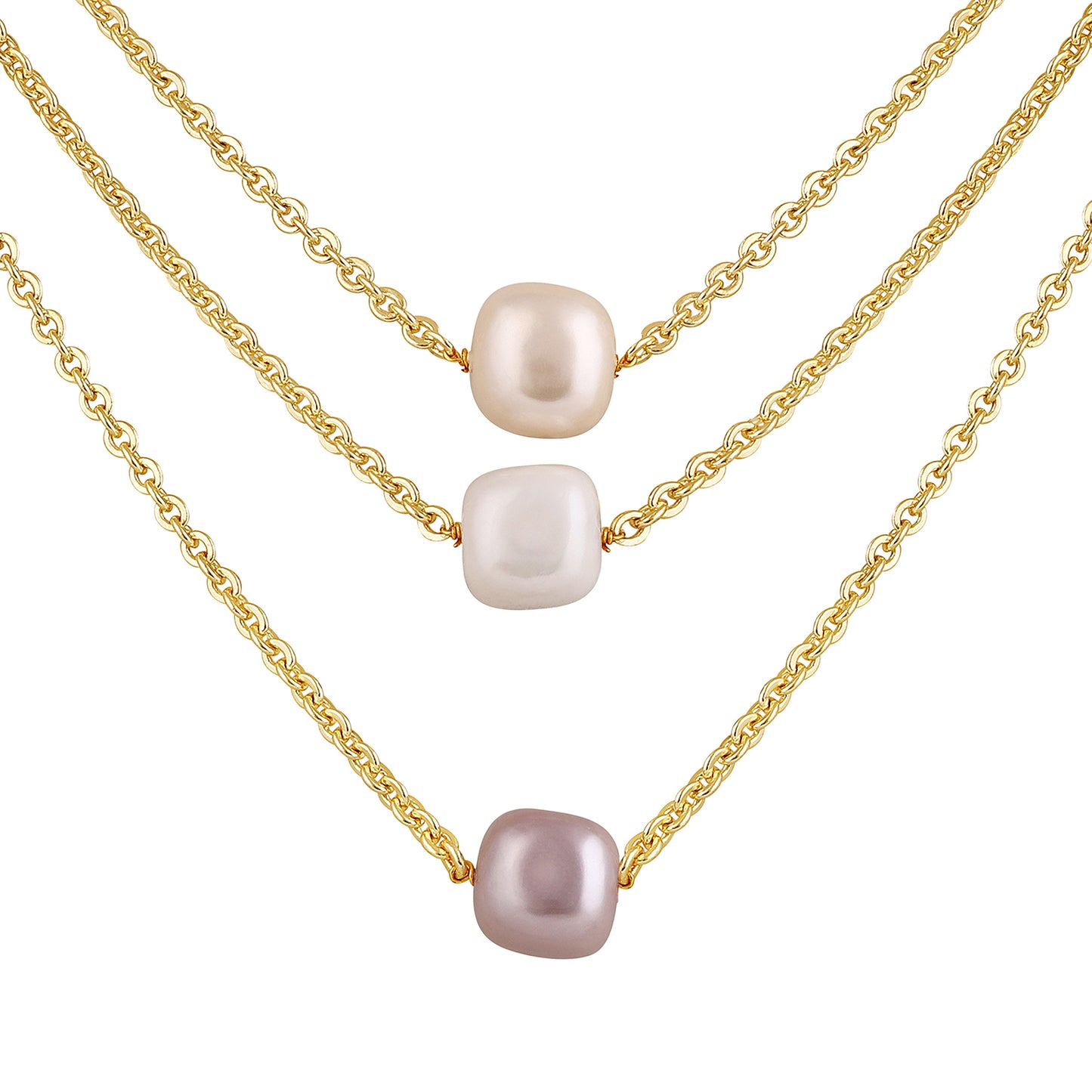 Bdiva 18k Gold Plated Semi Cultured Pearl Layered Necklace.