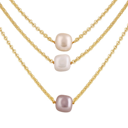 3-Layered Gold-Plated  Pearl Necklace