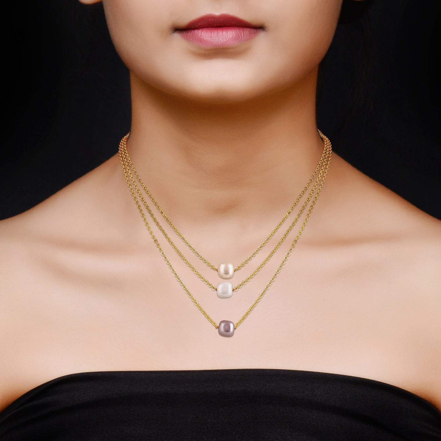 Bdiva 18k Gold Plated Semi Cultured Pearl Layered Necklace.