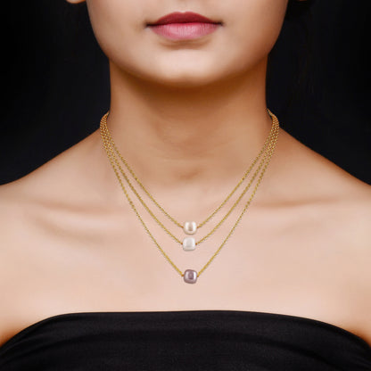 3-Layered Gold-Plated  Pearl Necklace