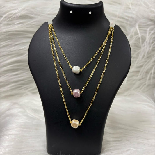 Bdiva 18k Gold Plated Semi Cultured Pearl Layered Necklace.