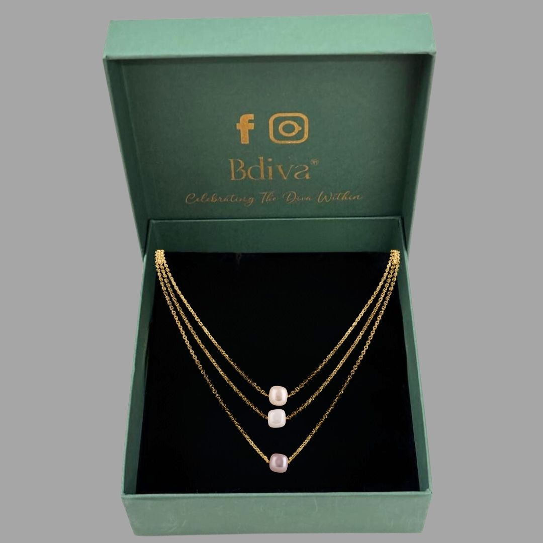 Bdiva 18k Gold Plated Semi Cultured Pearl Layered Necklace.