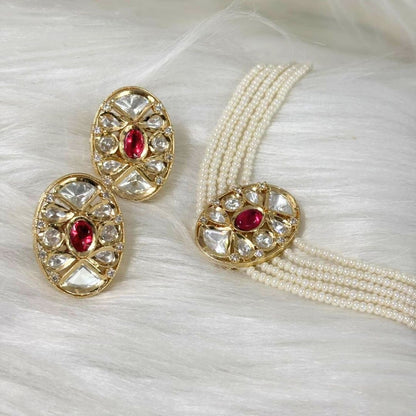 Gold Plated Pink Kundan Semi Cultured Pearl Choker Set