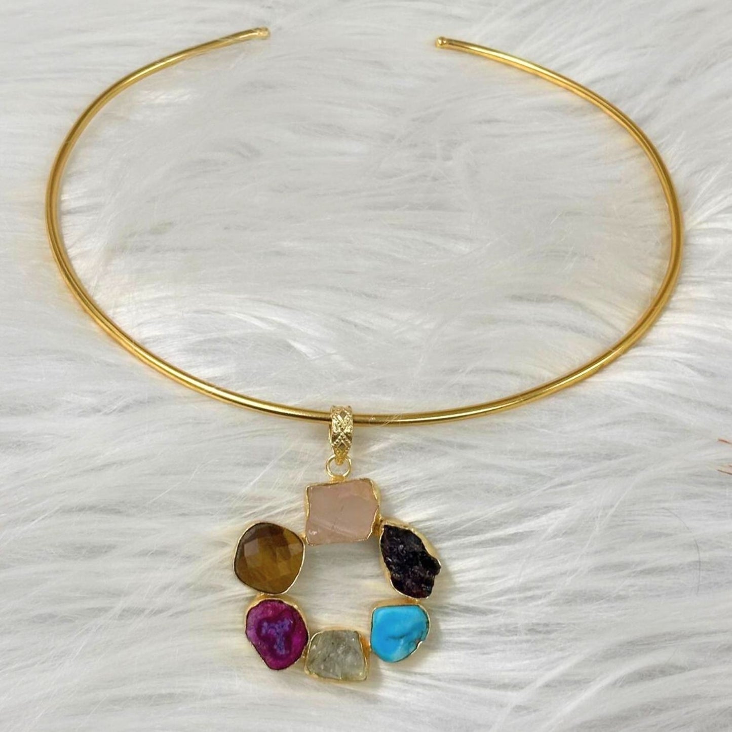 Circle Gold-Plated Multi-Stone Necklace