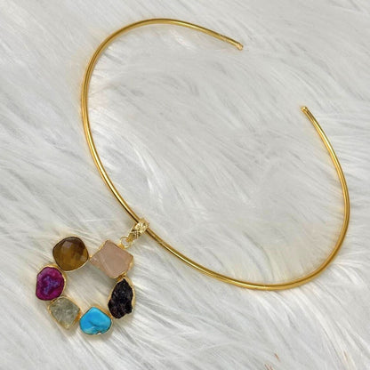 Circle Gold-Plated Multi-Stone Necklace