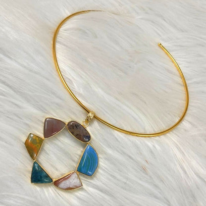Circle Gold-Plated Multi-Stone Necklace