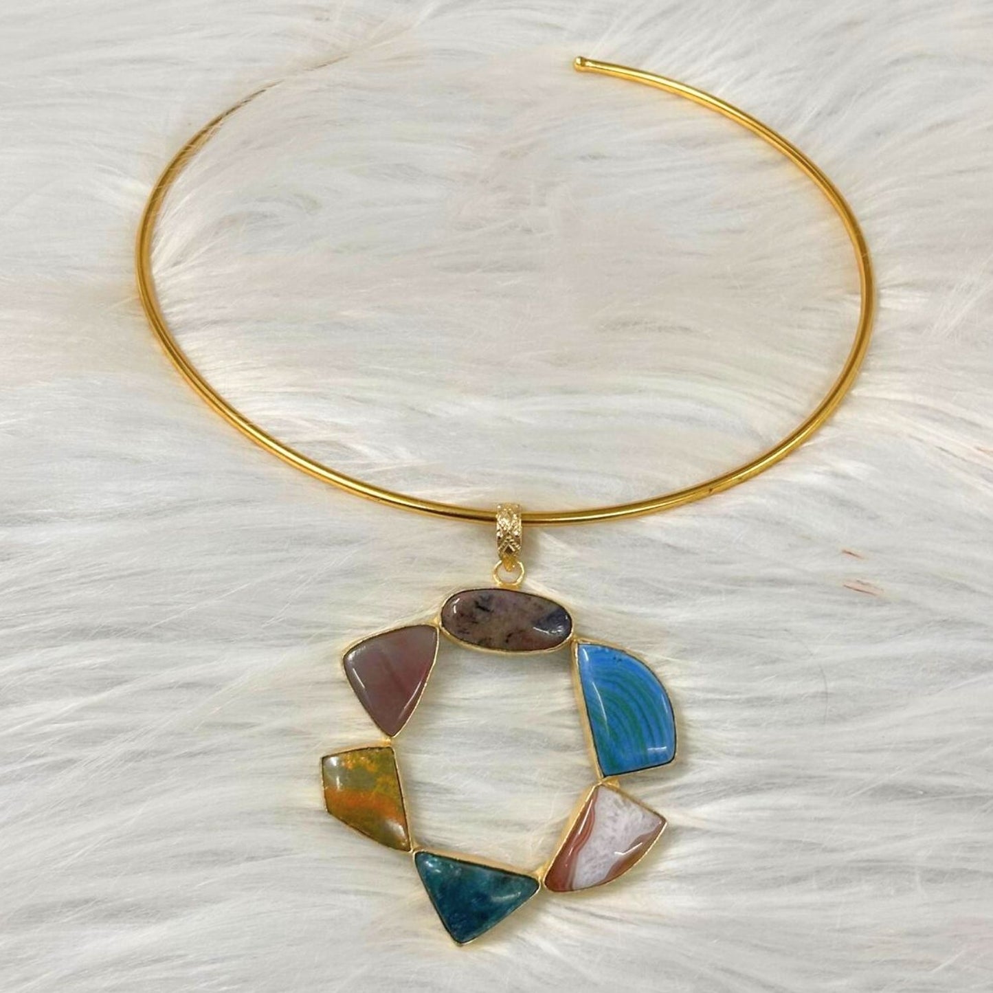 Circle Gold-Plated Multi-Stone Necklace