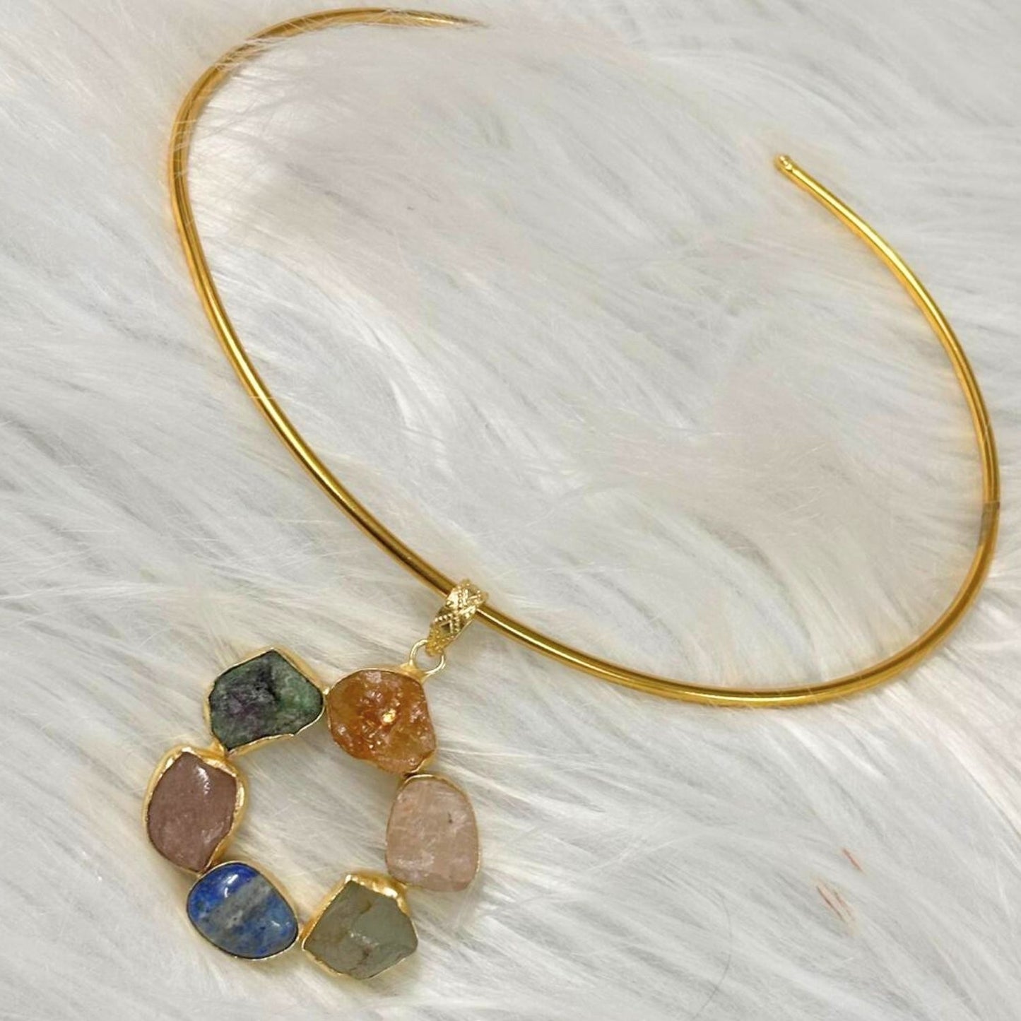 Circle Gold-Plated Multi-Stone Necklace