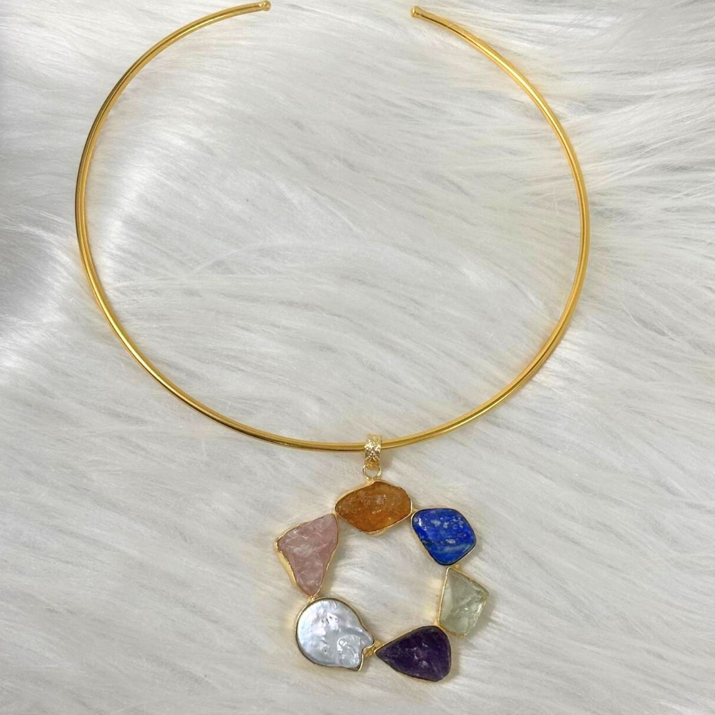 Circle Gold-Plated Multi-Stone Necklace