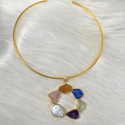 Circle Gold-Plated Multi-Stone Necklace