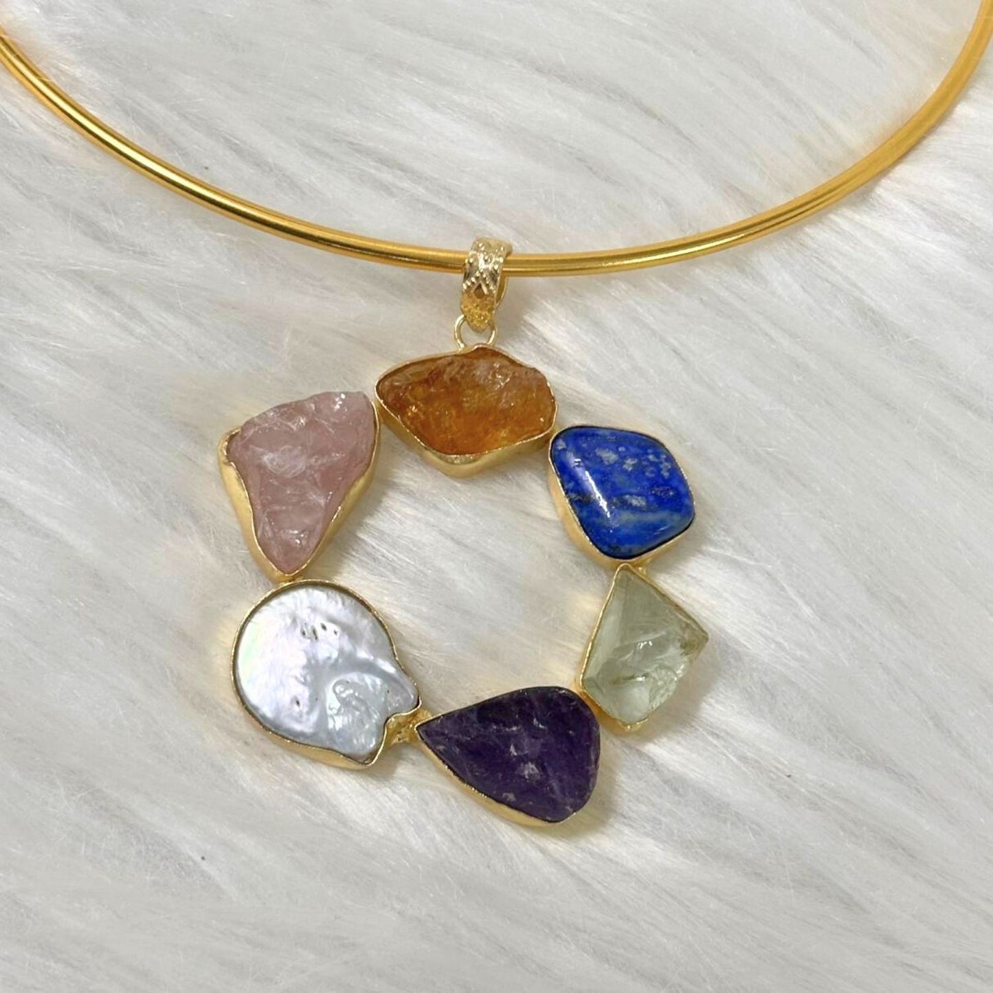 Circle Gold-Plated Multi-Stone Necklace