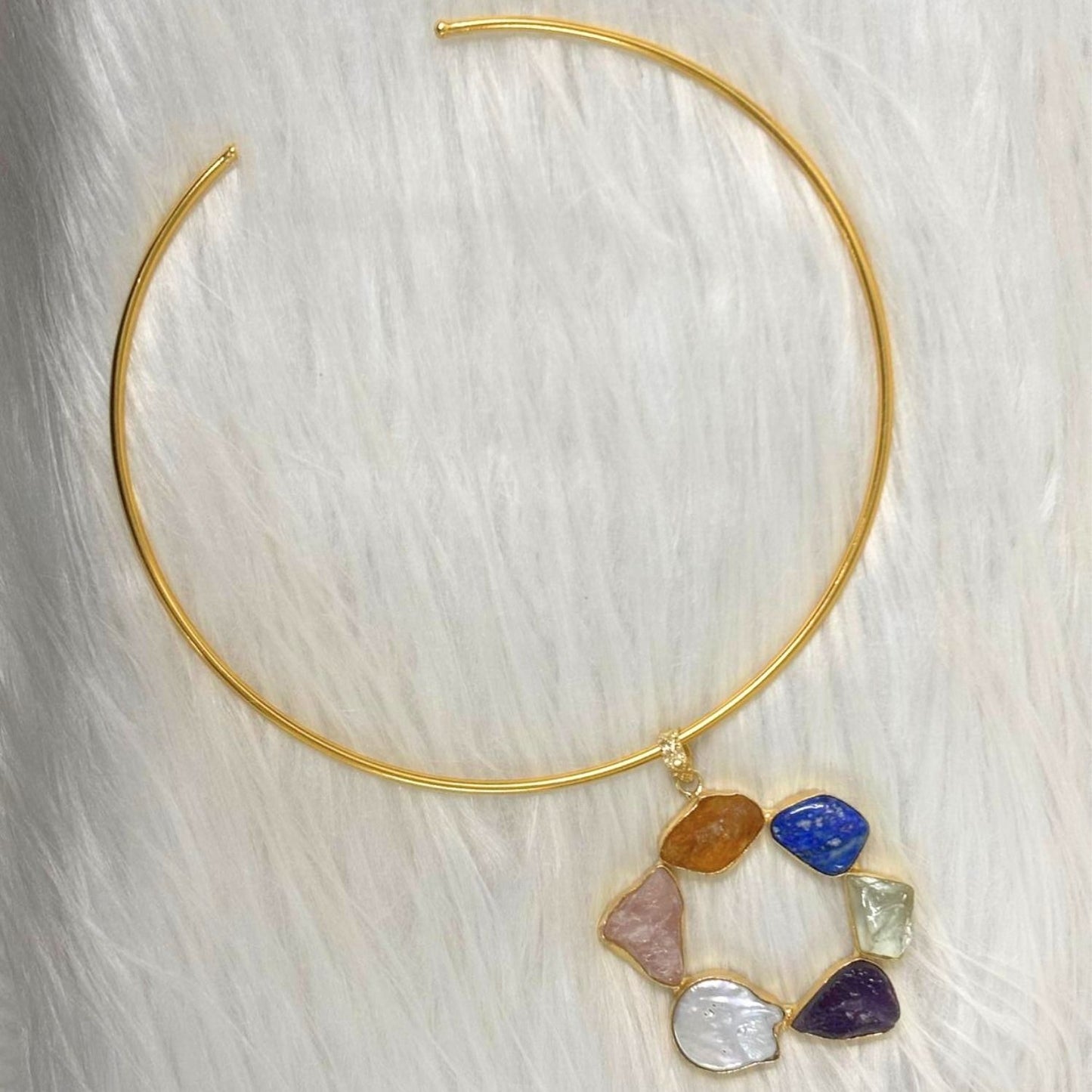 Circle Gold-Plated Multi-Stone Necklace