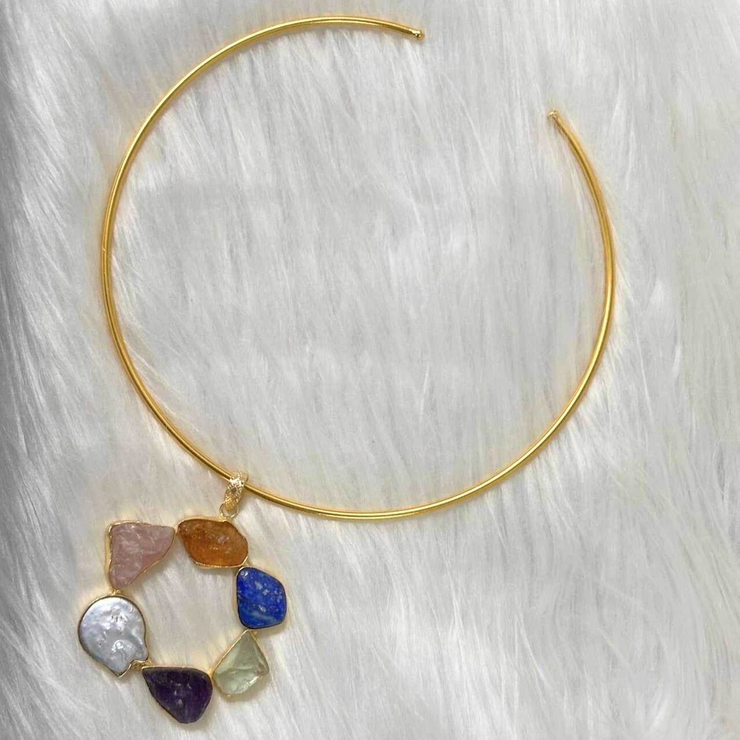 Circle Gold-Plated Multi-Stone Necklace