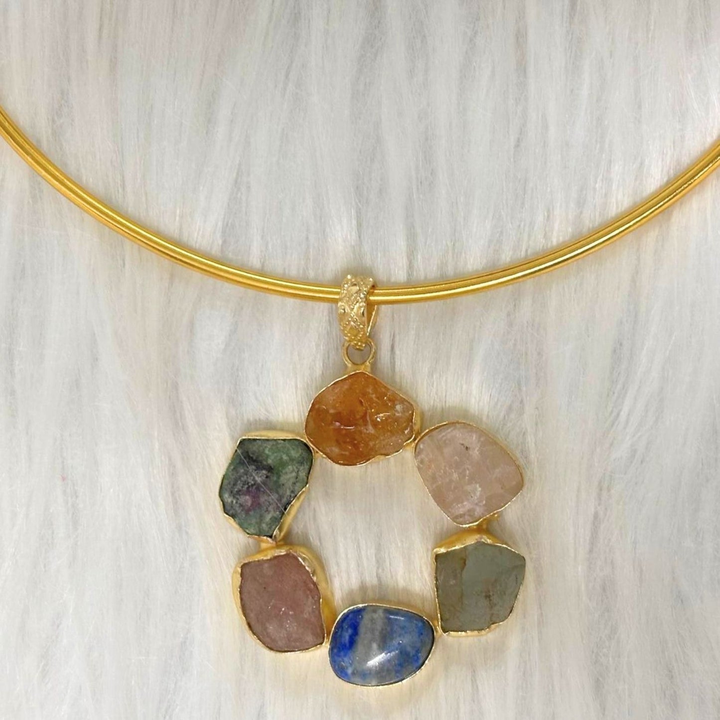 Circle Gold-Plated Multi-Stone Necklace