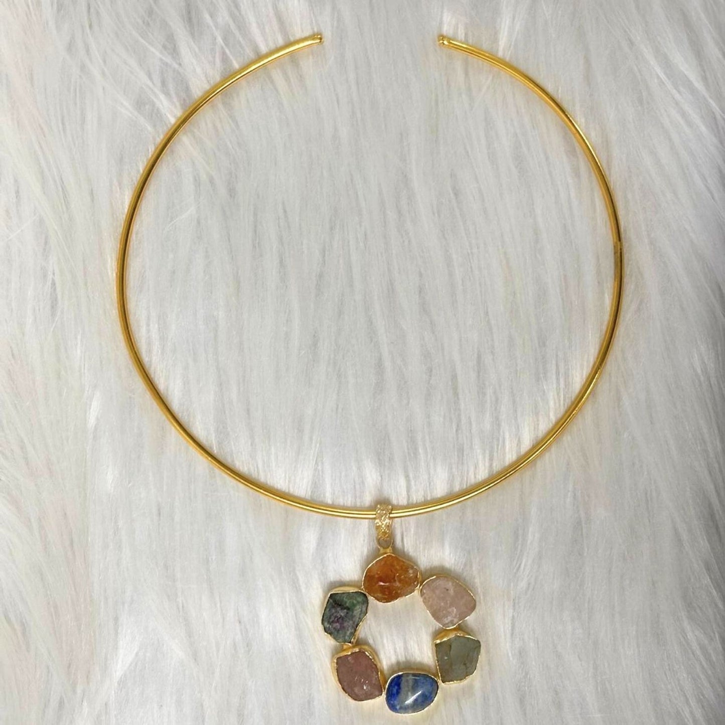 Circle Gold-Plated Multi-Stone Necklace