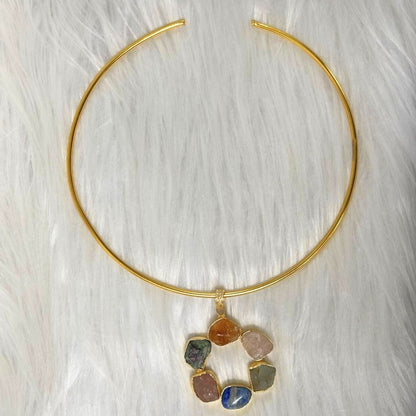 Circle Gold-Plated Multi-Stone Necklace