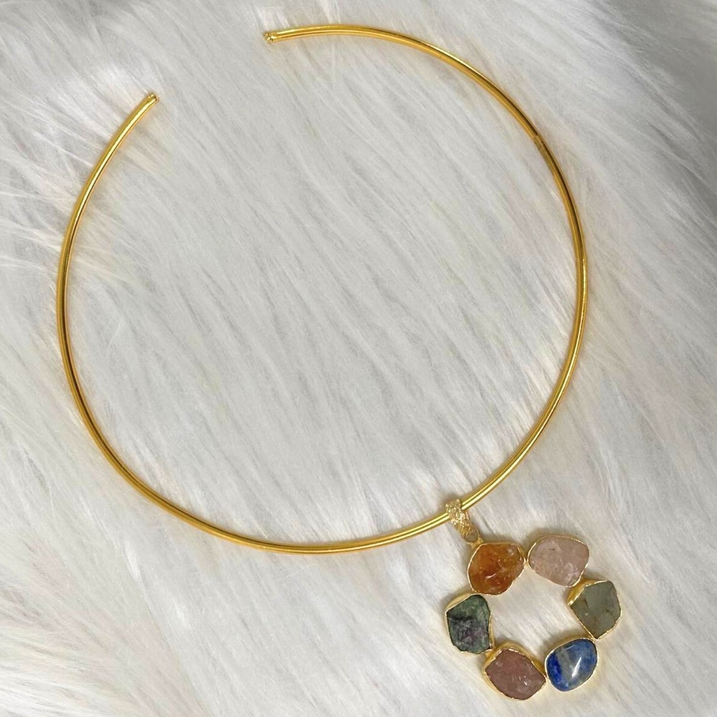 Circle Gold-Plated Multi-Stone Necklace