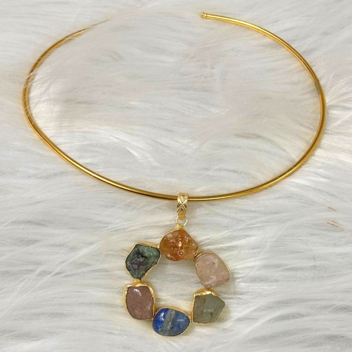 Circle Gold-Plated Multi-Stone Necklace