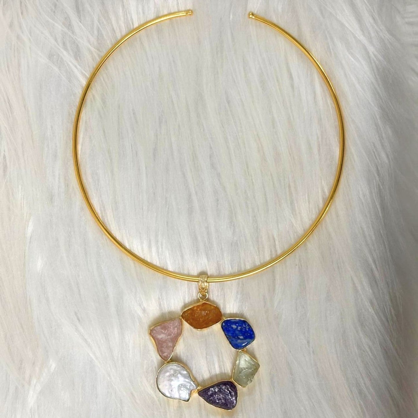 Circle Gold-Plated Multi-Stone Necklace