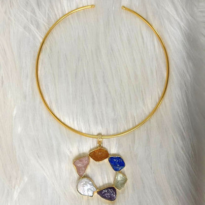 Circle Gold-Plated Multi-Stone Necklace