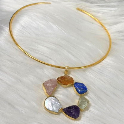 Circle Gold-Plated Multi-Stone Necklace