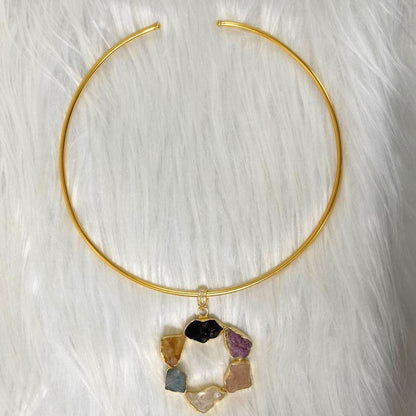 Circle Gold-Plated Multi-Stone Necklace