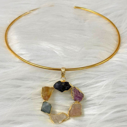 Circle Gold-Plated Multi-Stone Necklace