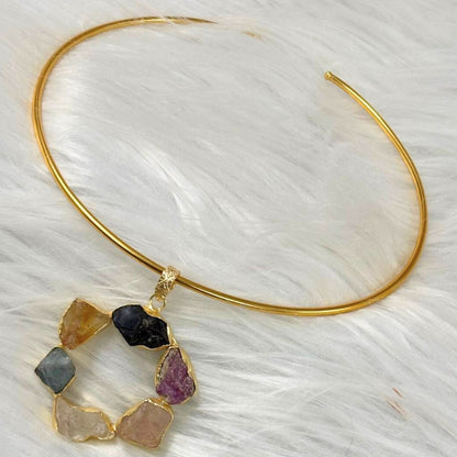 Circle Gold-Plated Multi-Stone Necklace