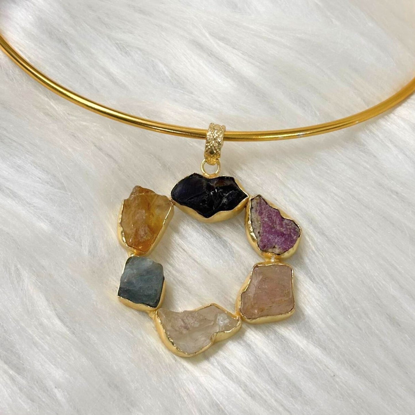 Circle Gold-Plated Multi-Stone Necklace