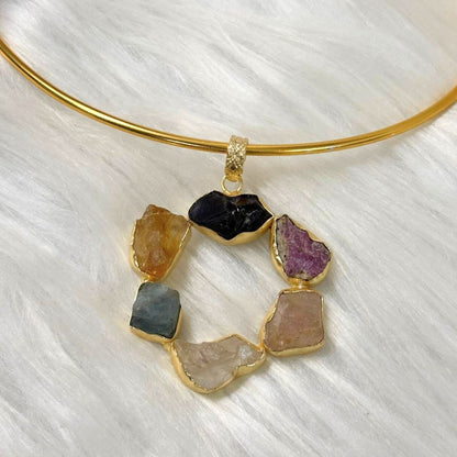Circle Gold-Plated Multi-Stone Necklace