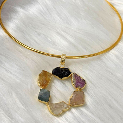 Circle Gold-Plated Multi-Stone Necklace