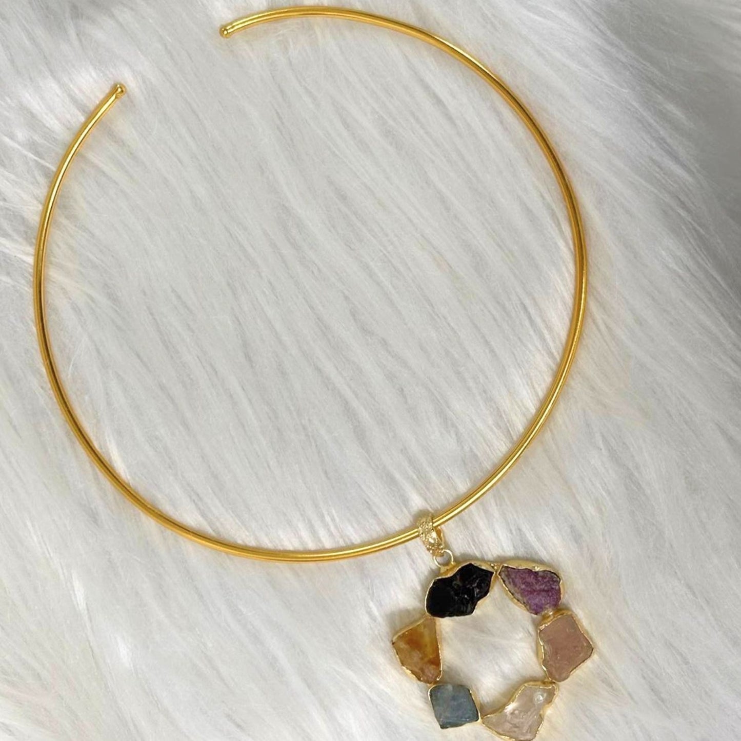 Circle Gold-Plated Multi-Stone Necklace