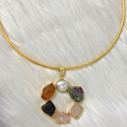 Circle Gold-Plated Multi-Stone Necklace