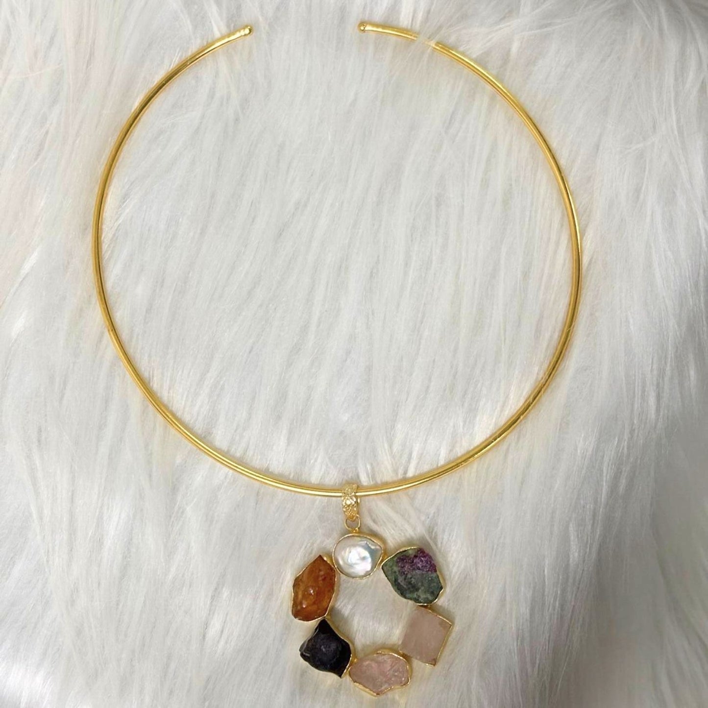 Circle Gold-Plated Multi-Stone Necklace