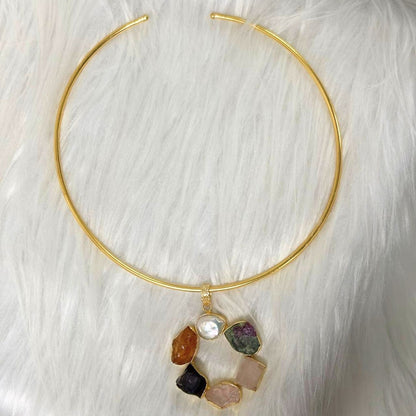 Circle Gold-Plated Multi-Stone Necklace