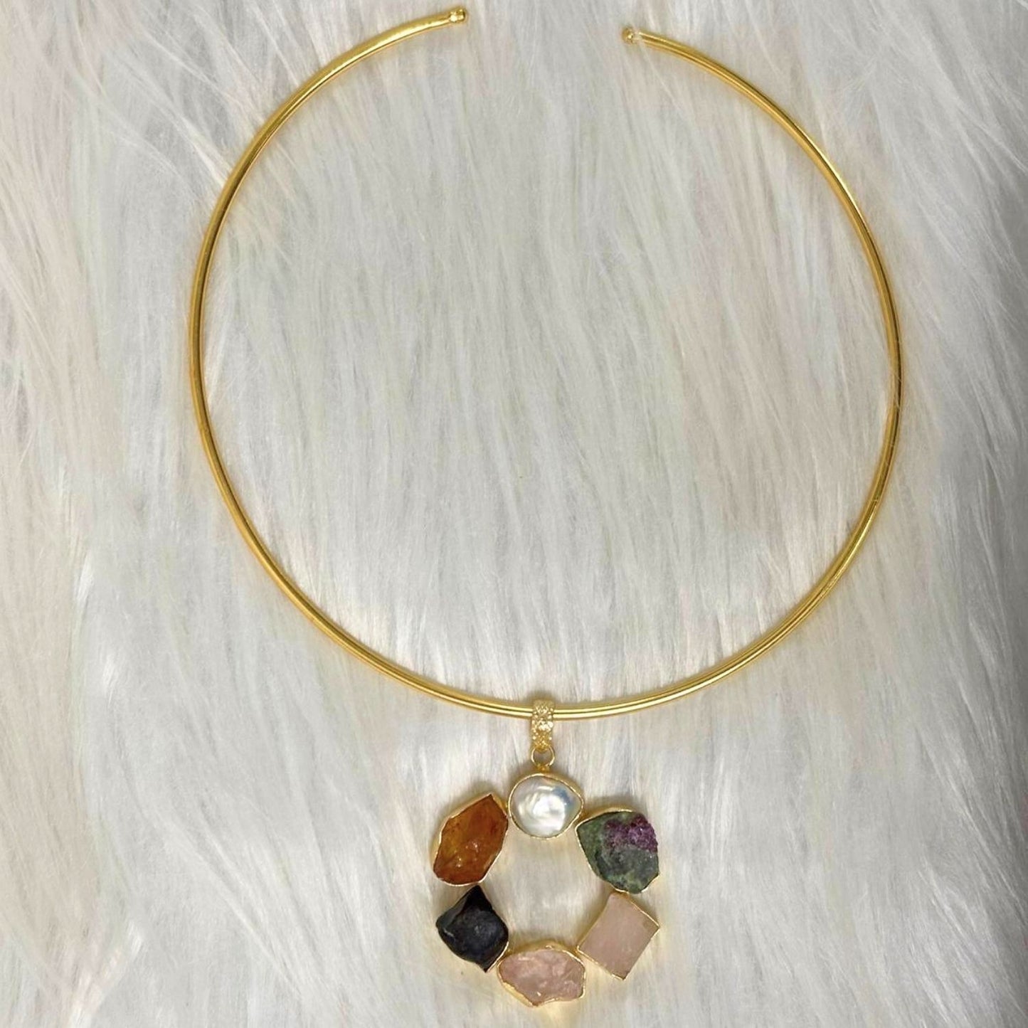 Circle Gold-Plated Multi-Stone Necklace