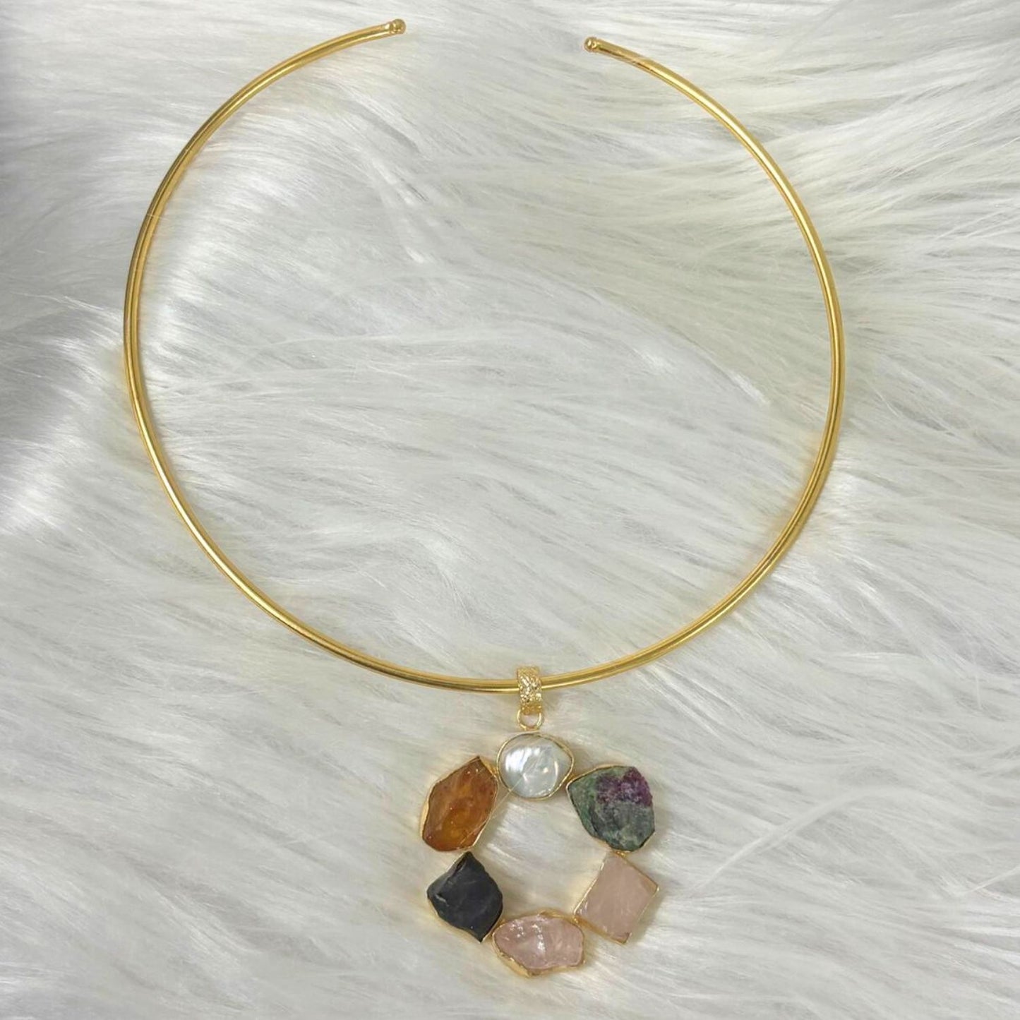 Circle Gold-Plated Multi-Stone Necklace