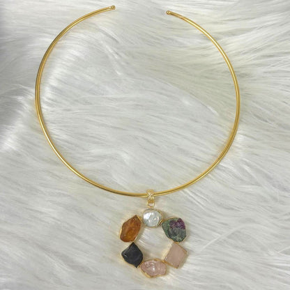 Circle Gold-Plated Multi-Stone Necklace