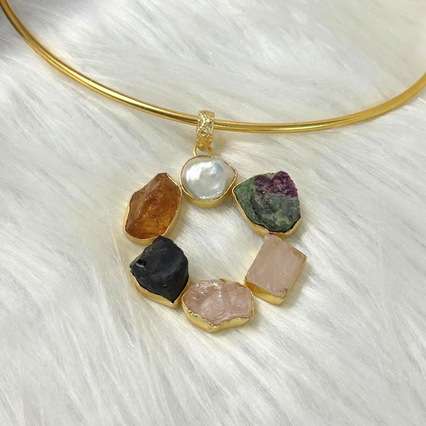 Circle Gold-Plated Multi-Stone Necklace