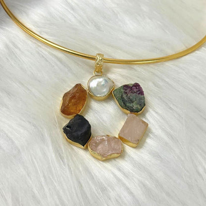 Circle Gold-Plated Multi-Stone Necklace