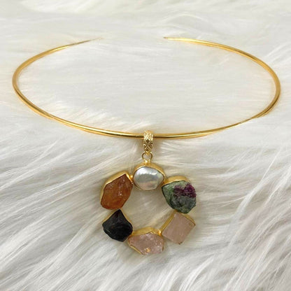 Circle Gold-Plated Multi-Stone Necklace